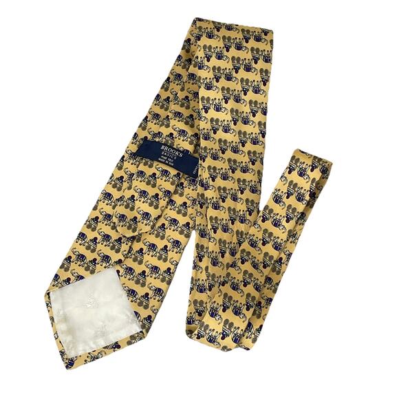 Brooks Basics Royal Elephants & Carts Printed Pure Silk Neck Tie USA Multicolor - Picture 6 of 13